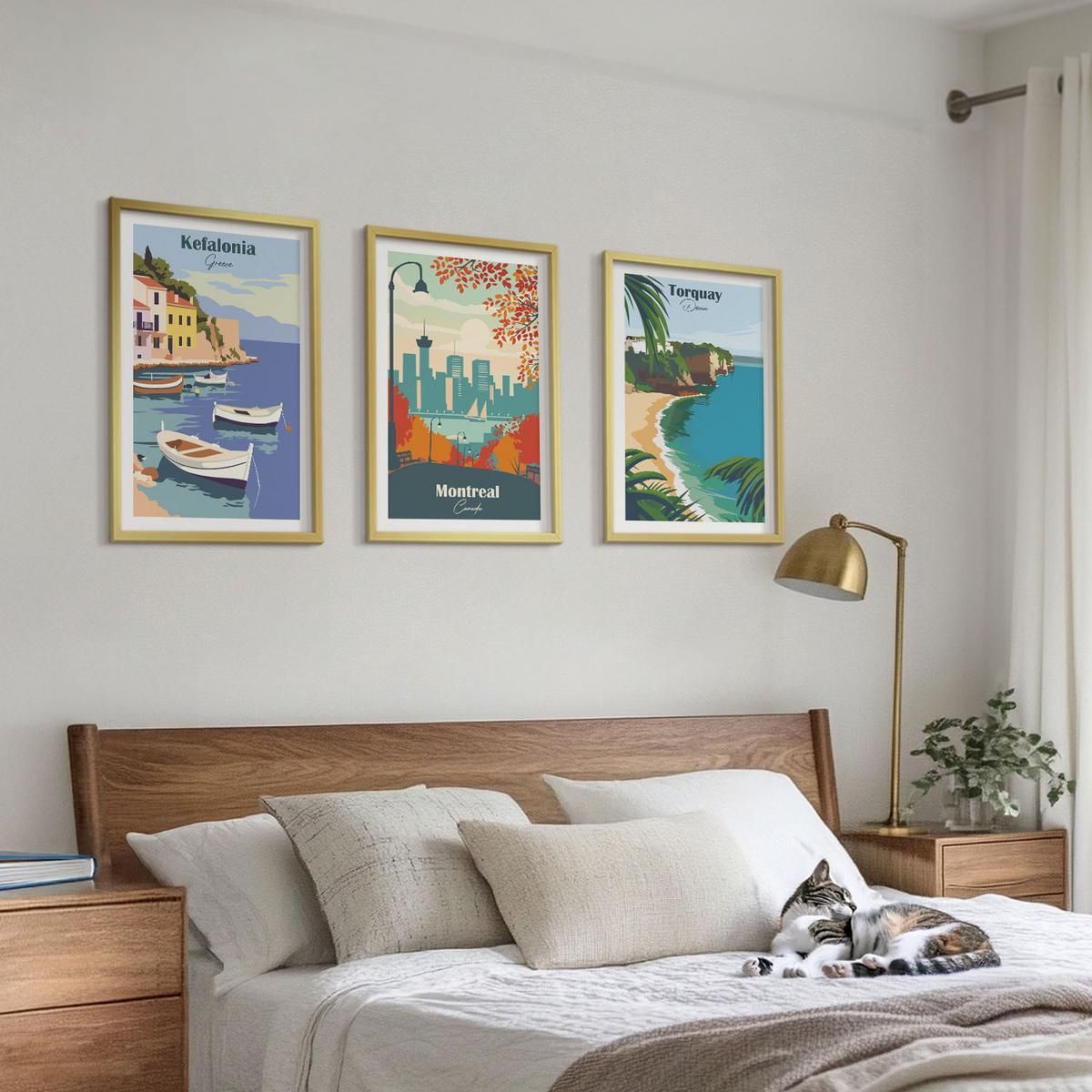 BILDER SET 3er Set - 40x60 cm Goldrahmen - Stadtansichten aus Griechenland, Kanada und Australien - Goldfarben, Kunststoff (40/60cm) - TULUP
