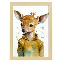 POSTER Kitz Im Aquarellstil. A4 Rahmen Aus Hellem Holz - Beige, Papier (29.7/5/21cm) - Nacnic