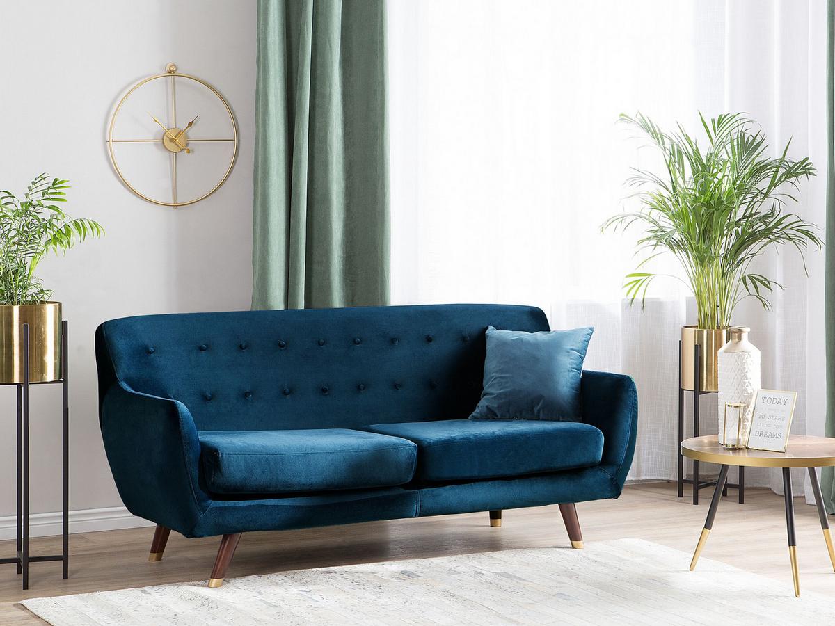 3-SITZER-SOFA Samtstoff Marineblau Bodo - Hellblau, Textil (188/84/85cm) - Beliani