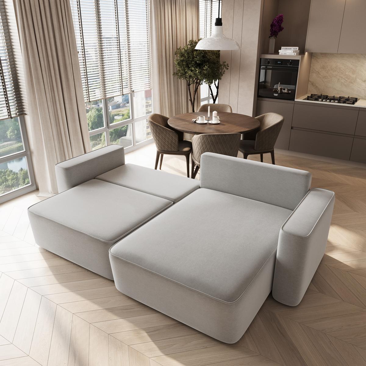 ECKSOFA BELISE CL Hellgrau Veloursstoff mit Schlaffunktion - Hellgrau, Holz/Textil (252/162cm) - MASSENO