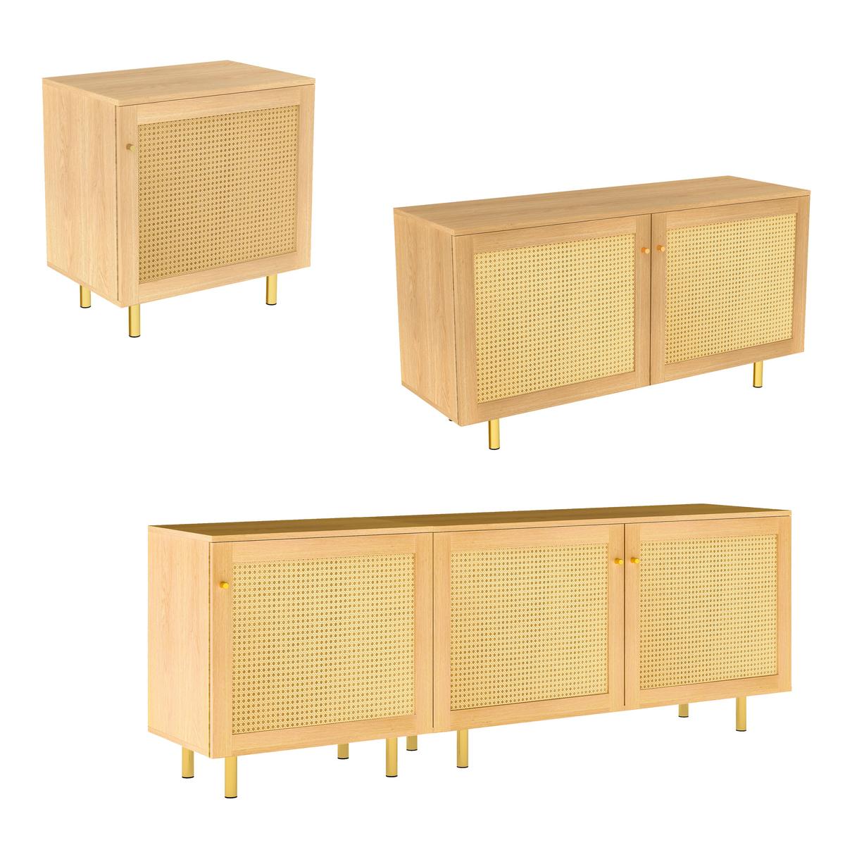 SIDEBOARD rattan natur 180cm 3 türen modular - Naturfarben, Holzwerkstoff (180/63/40cm) - Urban Meuble