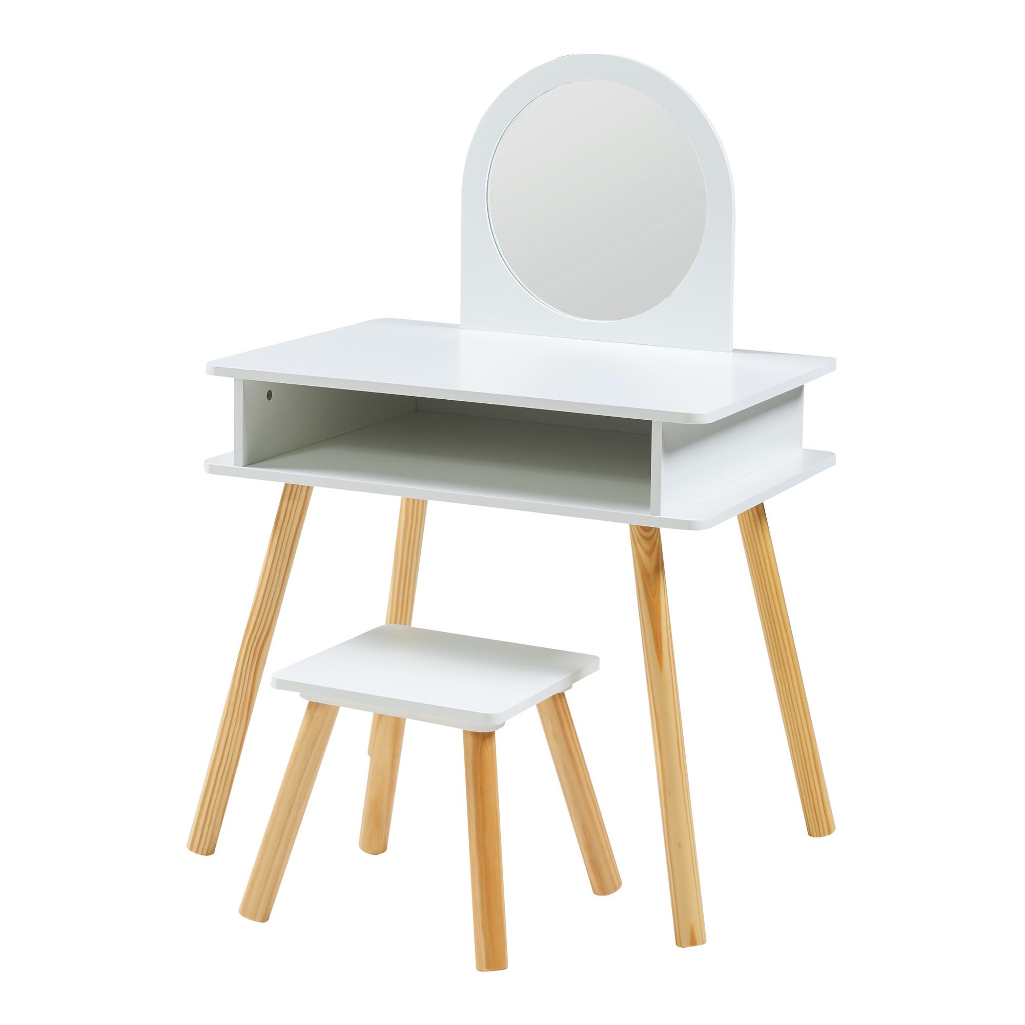 KINDERSCHMINKTISCH-SET 2 TLG. Ovanåker - Weiß/Naturfarben, Holz/Holzwerkstoff (62/91.5/43.5cm) - [en.casa]