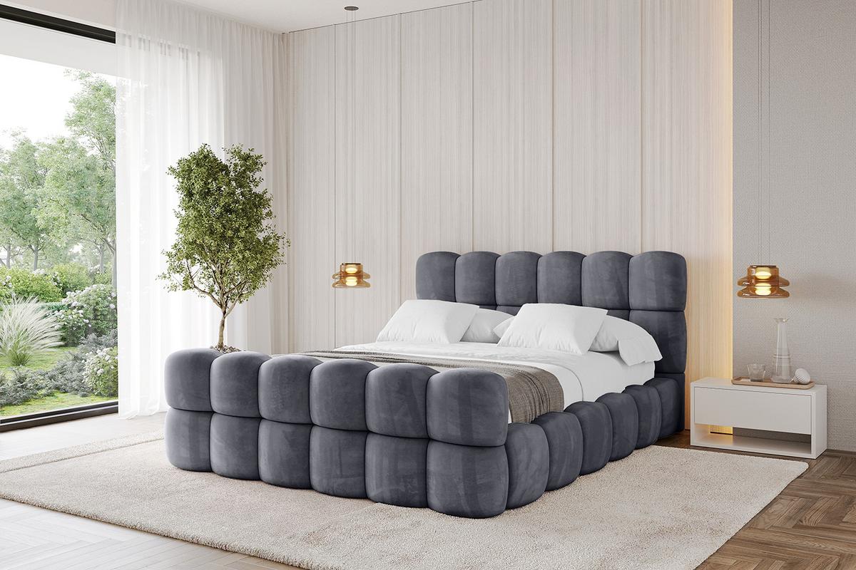 POLSTERBETT mit Bettkasten, Fußteil und Lattenrost, Bett mit Matratze H3/H4 - LEYA-Z 200x200 Dunkelgrau - Dunkelgrau, Holzwerkstoff/Textil (200/200cm) - ALTDECOR
