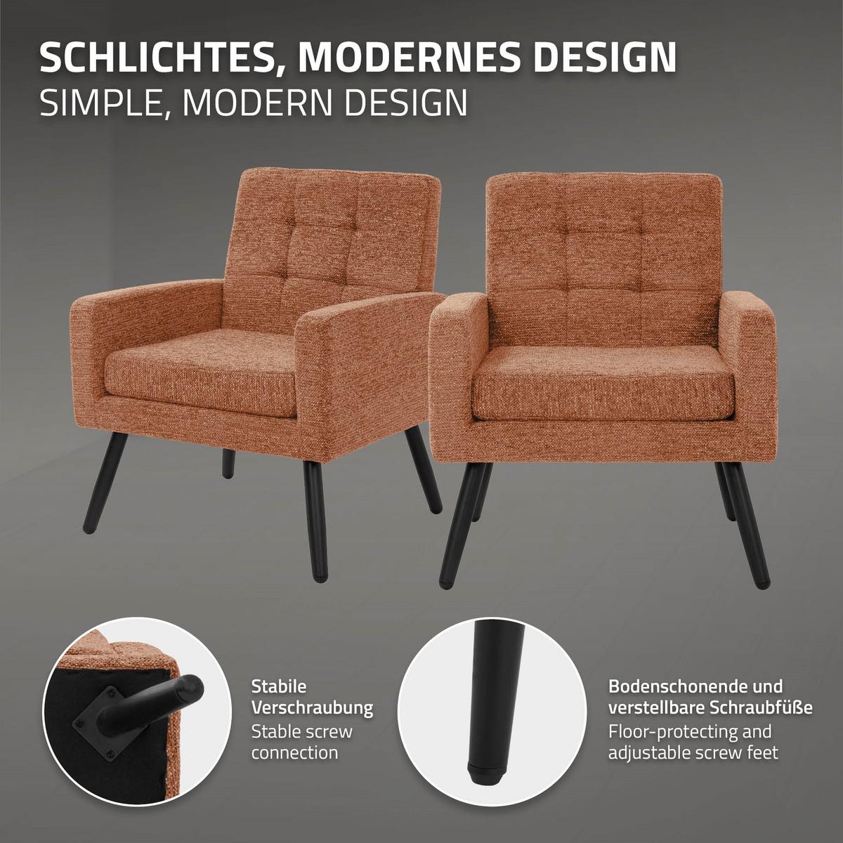 SESSEL mit Stahlbeinen und Webstruktur Relaxsessel 66,5x80x63,5 cm Rot - Rot/Schwarz, Textil/Metall (66.5/80/63.5cm) - ML-DESIGN