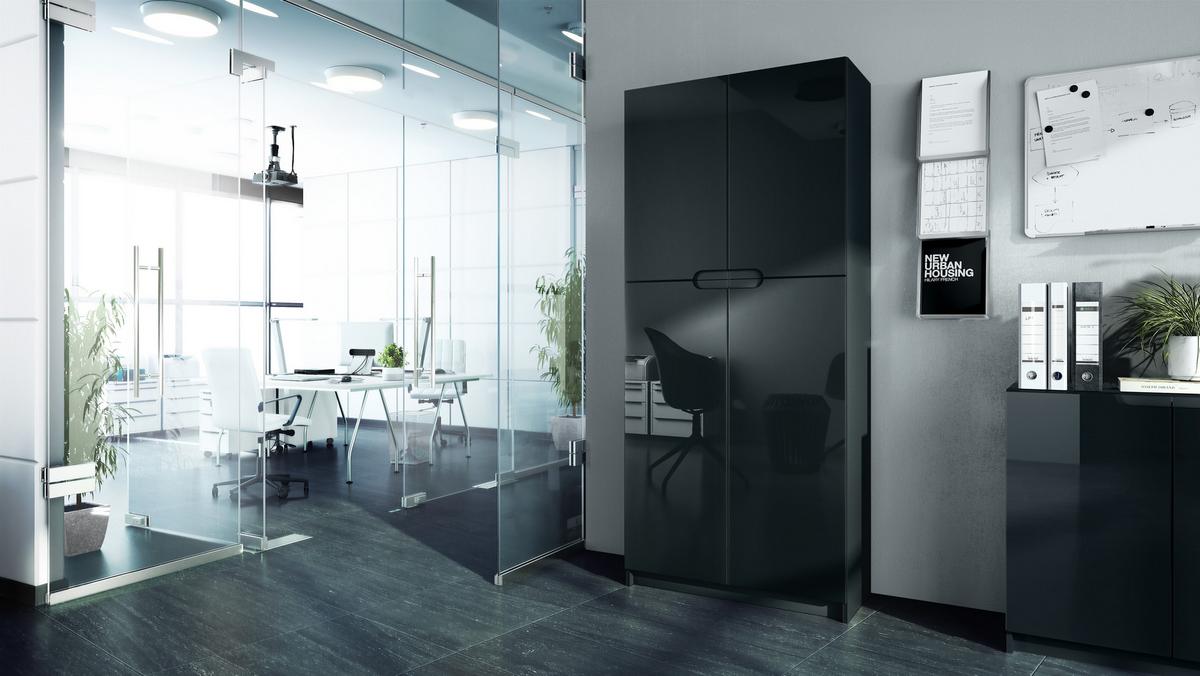 BÜROSCHRANK Logan Fronten in Schwarz Hochglanz - Schwarz Hochglanz, Holzwerkstoff (82/184/37cm) - Vladon