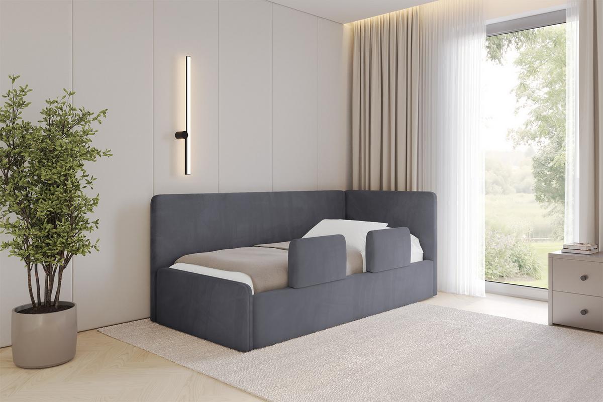 EINZELLBETT Jugendbett mit Bettkasten und Matratze H3/H4, Links - NORY 100x200 Dunkelgrau - Dunkelgrau, Holzwerkstoff/Textil (100/200cm) - ALTDECOR
