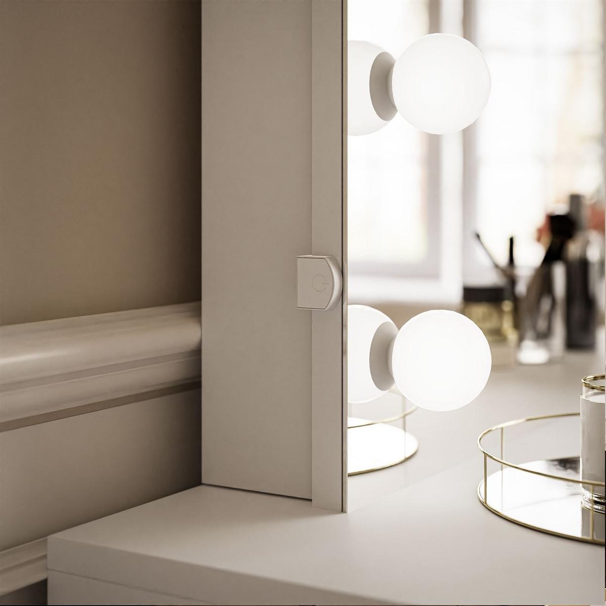 SCHMINKTISCH BLANCO GOLD ELITE mit Spiegel und Beleuchtung Weiß Hochglanz PUSH OPEN - Weiß Hochglanz/Goldfarben, Holzwerkstoff (100/146/42cm) - Lookway