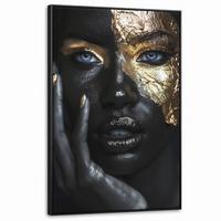 LEINWAND Bilder mit Rahmen - Frau - Gold - Porträt - Schwarz-Weiß - Luxus - 80x120 - Hellblau, Textil (80/120cm) - MuchoWow