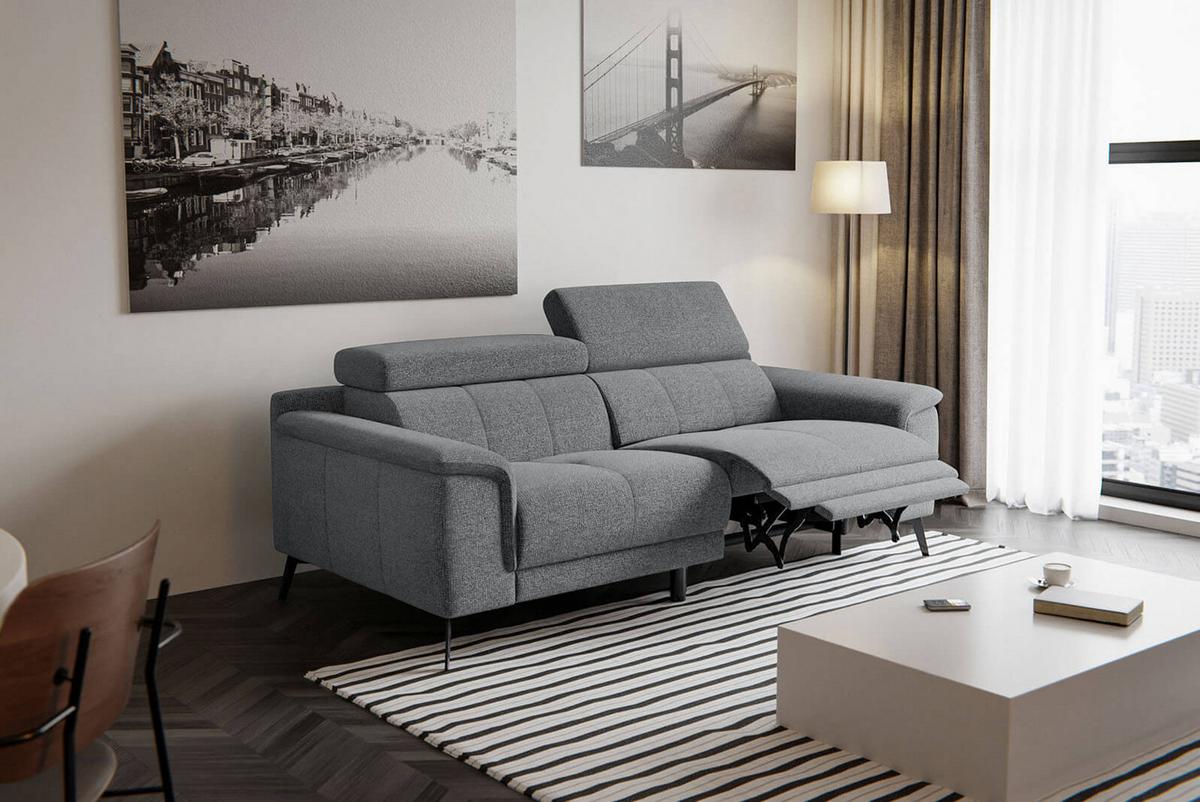 RELAXSOFA FIERO 3-Sitzer mit 1 Relaxfunktion, grau - Schwarz/Grau, Holzwerkstoff/Textil (212/82/103cm) - Wozimo