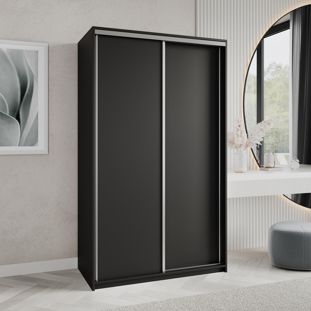 SCHWEBETÜRENSCHRANK NISSE 120/205/60 cm 2-türig Schwarz - Schwarz, Holzwerkstoff (120/205/60cm) - MASSENO