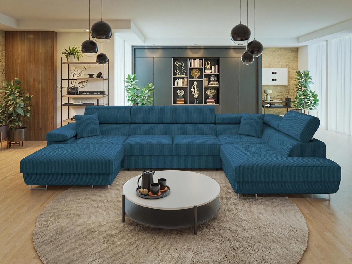 WOHNLANDSCHAFT Torezio Bis Cord, Seite: Rechts - Blau, Holz/Textil (346/90/203cm) - MIRJAN24