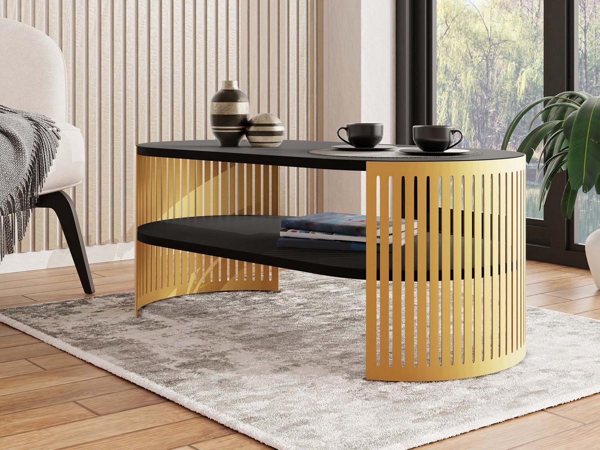 COUCHSITCH Fikoli Oval Gold I - Goldfarben/Schwarz, Holzwerkstoff/Metall (100/50/40cm) - MIRJAN24