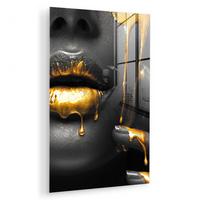 ACRYLGLASBILD Frau - Schwarz - Gold - Gesicht - Lippen 80x120 cm - Goldfarben, Glas (80/120cm) - MuchoWow