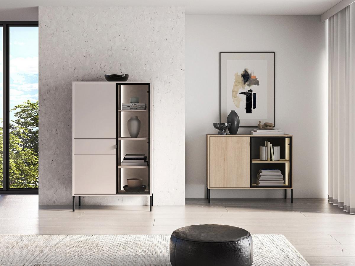 SIDEBOARD Barnee Eichenholzoptik 107 cm - Beige/Schwarz, Holzwerkstoff/Metall (107/86/40cm) - Selsey