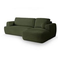ECKSOFA SENTI N R-S Grün Boucle-Stoff mit Schlaffunktion - Schwarz/Grün, Holz/Kunststoff (246/148cm) - MASSENO