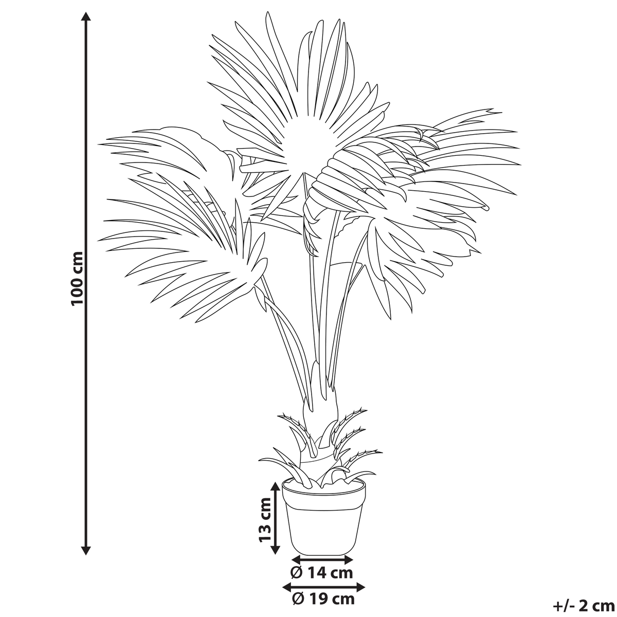 KUNSTPFLANZE 100 cm Grün Fan Palm - Schwarz/Grün, Kunststoff (100cm) - Beliani