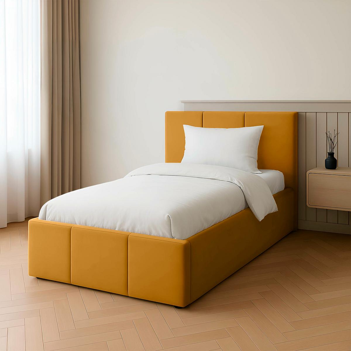 POLSTERBETT für Schlafzimmer Bett mit Stauraum Gelb 90x200 - Gelb, Holzwerkstoff/Metall (90/200cm) - Muralo