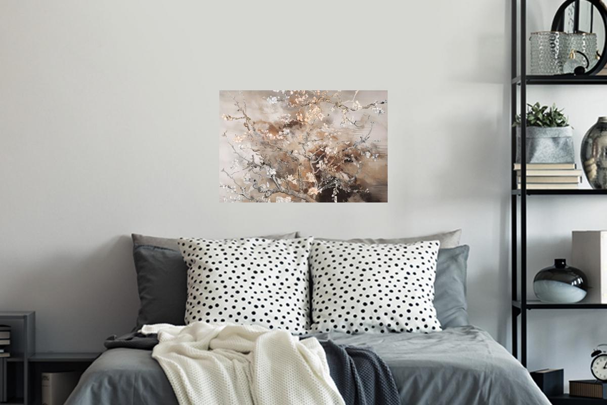 WANDTATTOO Mandelblüte - Kunst - Van Gogh - Beige - Abstrakt Deko Wohnzimmer 60x40 cm - Braun, Kunststoff (60/40cm) - MuchoWow