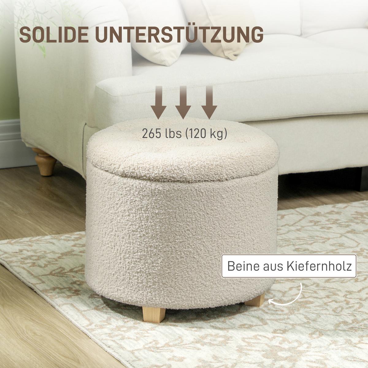 HOCKER, Holzrahmen Ø45 x 41 cm Cremeweiß - Weiß, Kunststoff (45/41/45cm) - HOMCOM