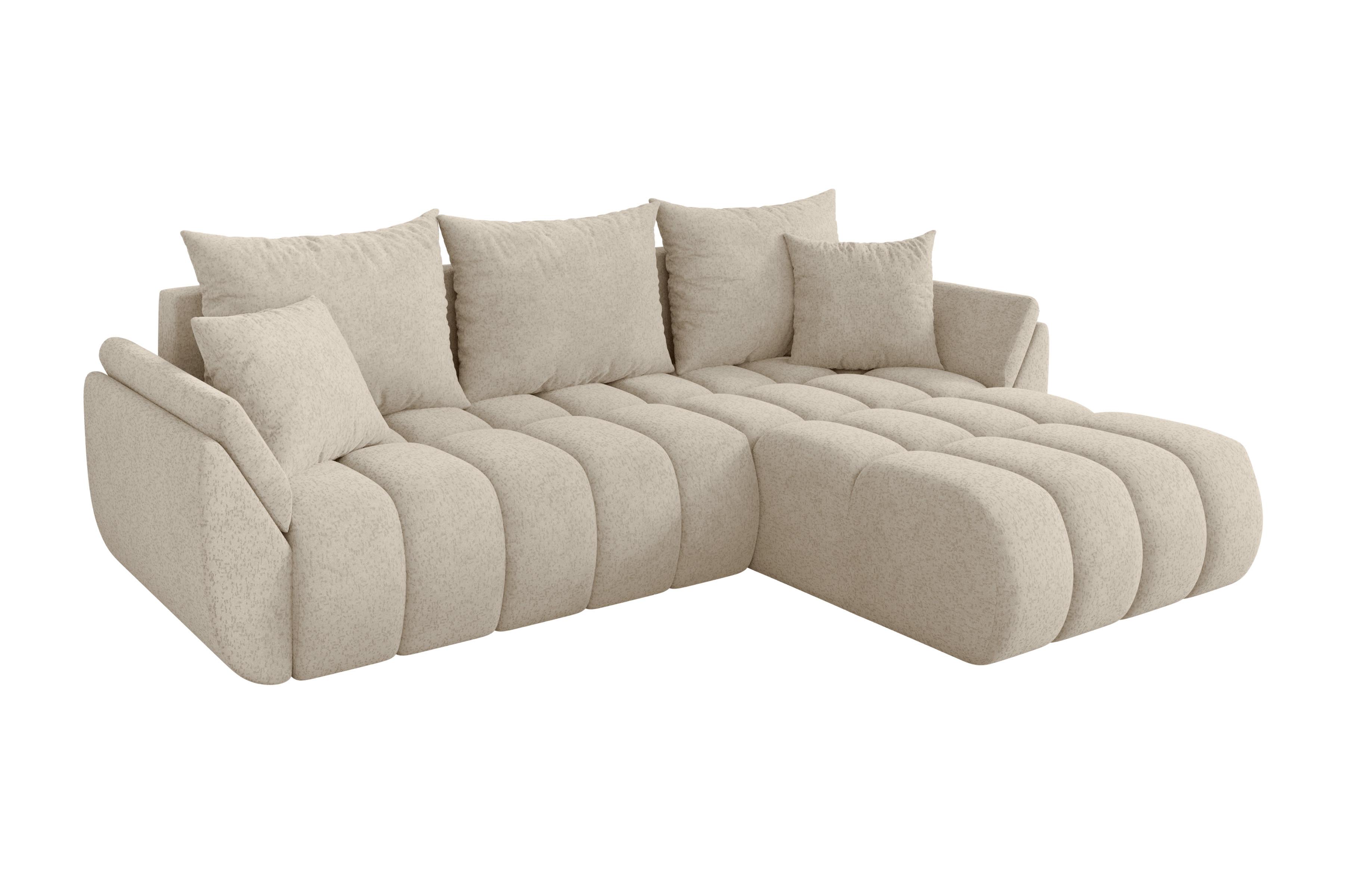 ECKSOFA mit Schlaffunktion Ottomane Rechts TOKO-L-v1 277x194x86 Creme Velours - Creme/Schwarz, Holzwerkstoff/Kunststoff (277/194cm) - ALTDECOR