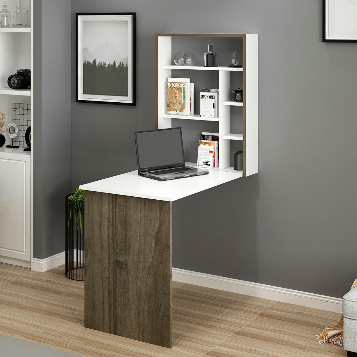 WANDKLAPPTISCH Greve - Walnussfarben/Weiß, Holzwerkstoff (77/75/58cm) - [en.casa]