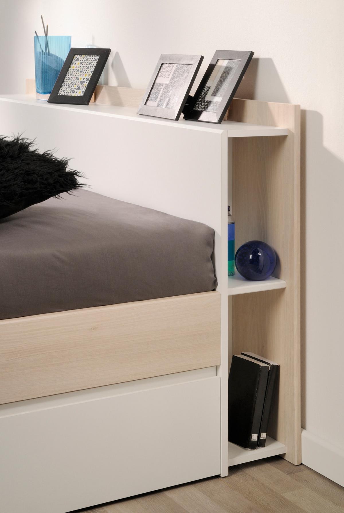 BETT mit Regal und 3 x Schubkasten Stauraumbett 140 x 200 cm - Eichefarben/Weiß, Holz/Holzwerkstoff (140/200cm) - Parisot Meuble
