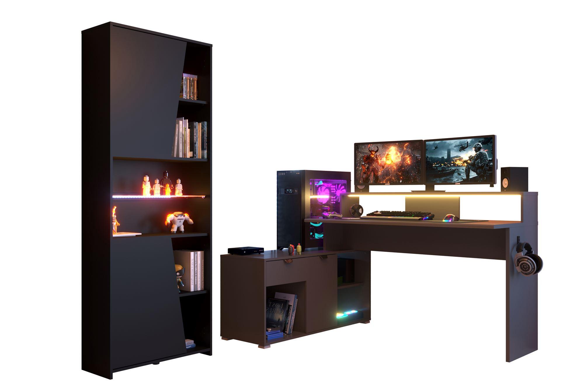 GAMING Schreibtisch Parisot Work 2-tlg. Holznachbildung Grau/Schwarz - Schwarz/Grau, Kunststoff (200/100/95cm) - 58aufmkessel