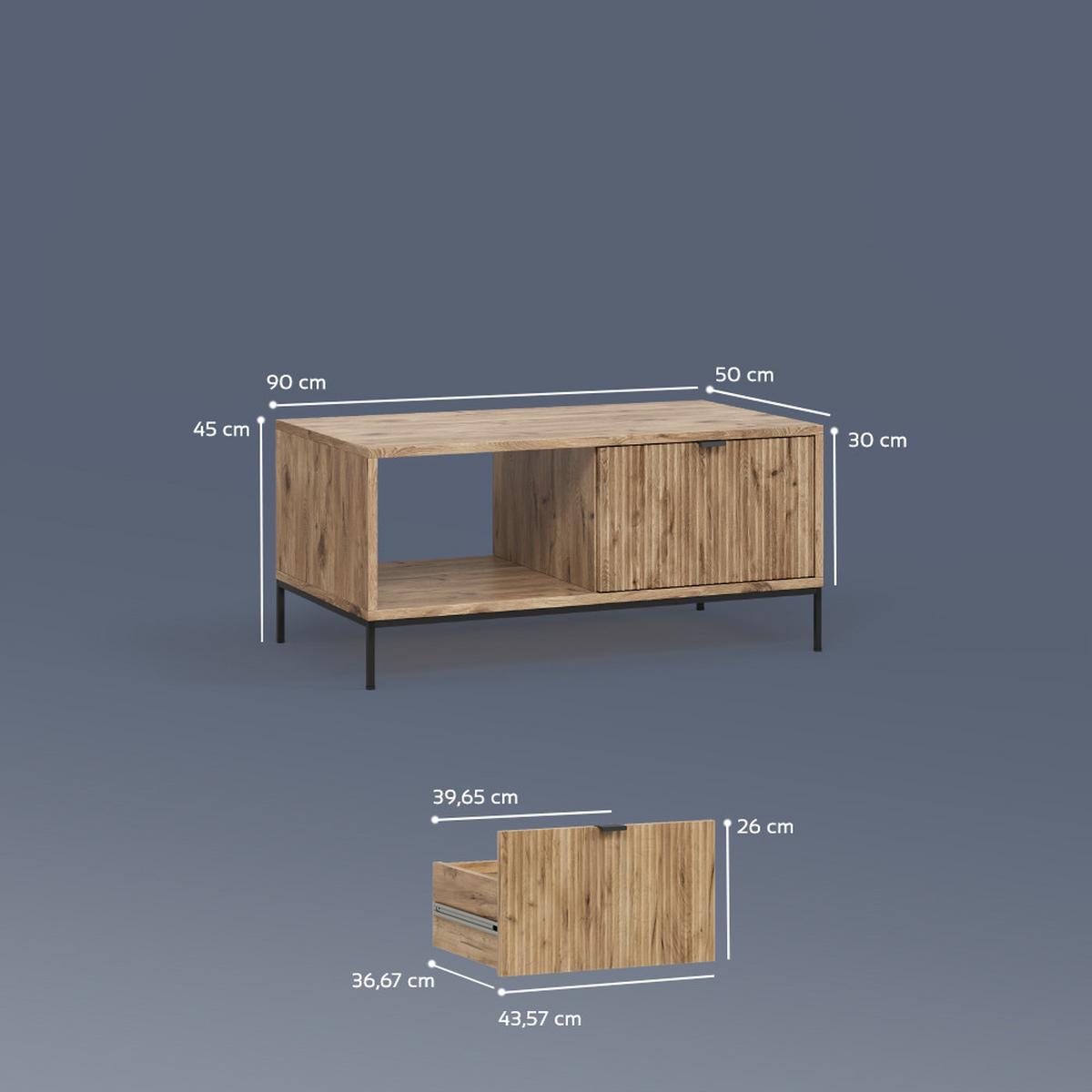 COUCHTISCH Aterno Viking Oak mit einer Schublade - Eichefarben, Holzwerkstoff (50/90/45cm) - Livinity®