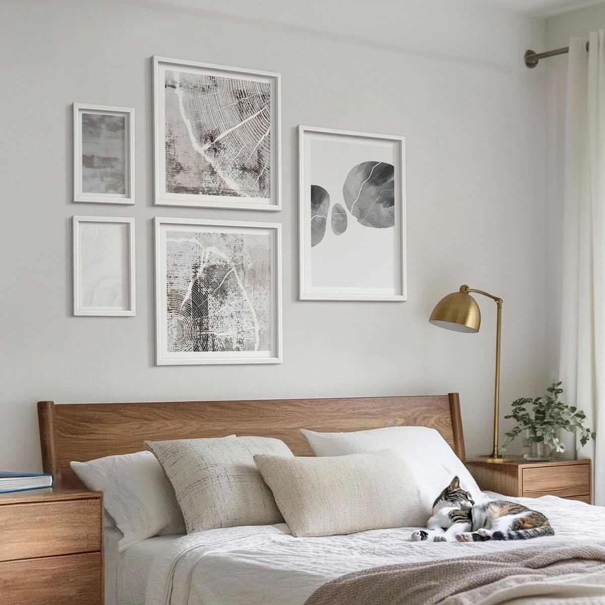 BILDER SET 5er Set - 50x50 cm & 20x30 cm & 40x60 cm Weißer Rahmen - Abstrakte moderne Formen - Weiß, Kunststoff (40/60cm) - TULUP