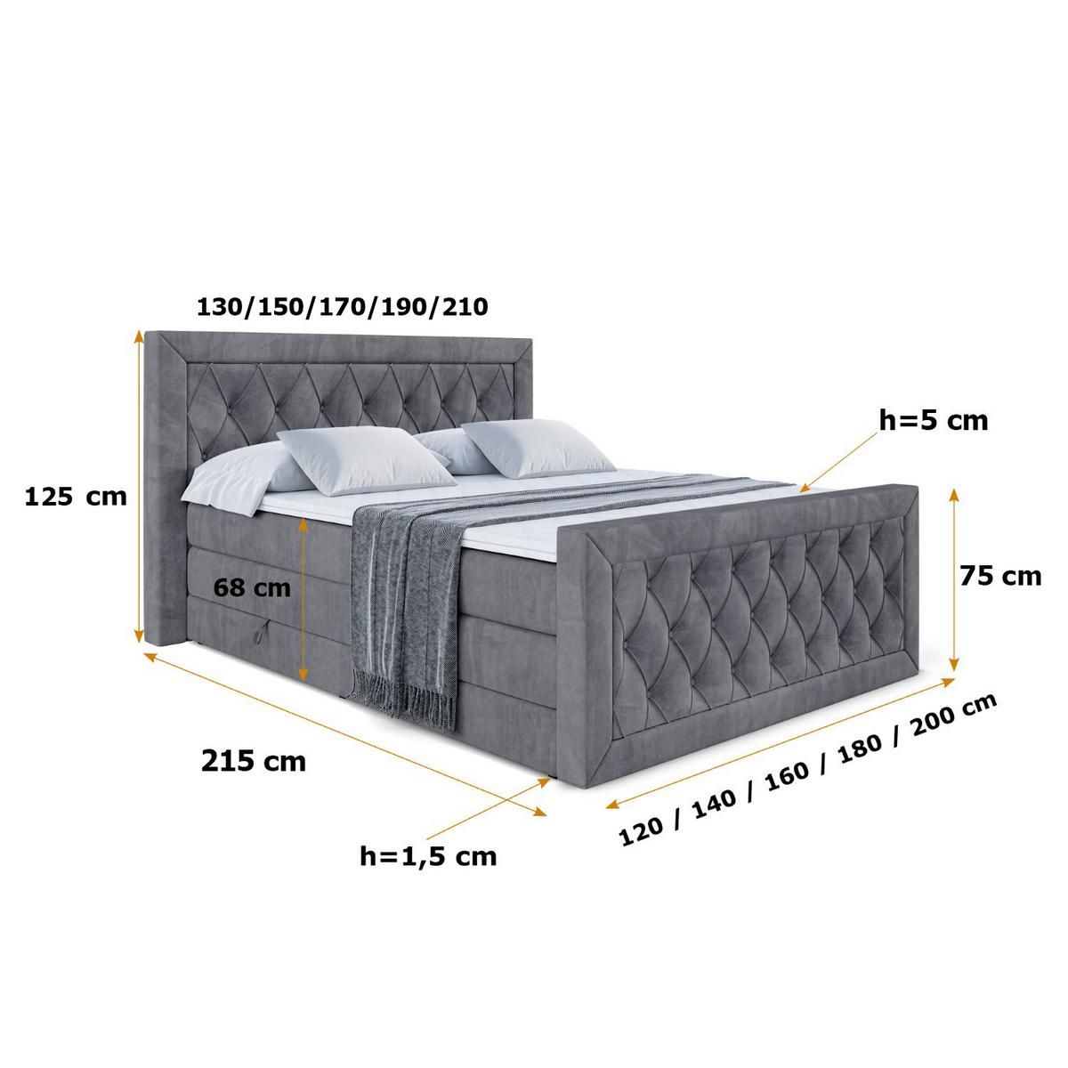 BOXSPRINGBETT NOEL-Z KING - 200 x 200 - H3/H4 - Dunkelgrau - Dunkelgrau, Holzwerkstoff (200/200cm) - ALTDECOR