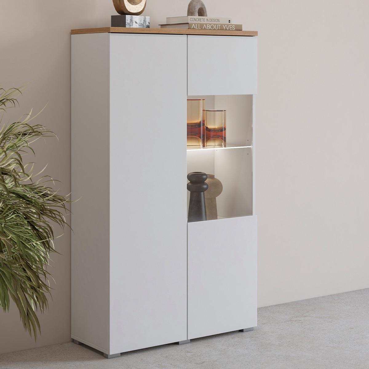 GESCHIRRSCHRANK Liko Weiß und Holz - Weiß, Holzwerkstoff (80/140/34.5cm) - Petits-meubles