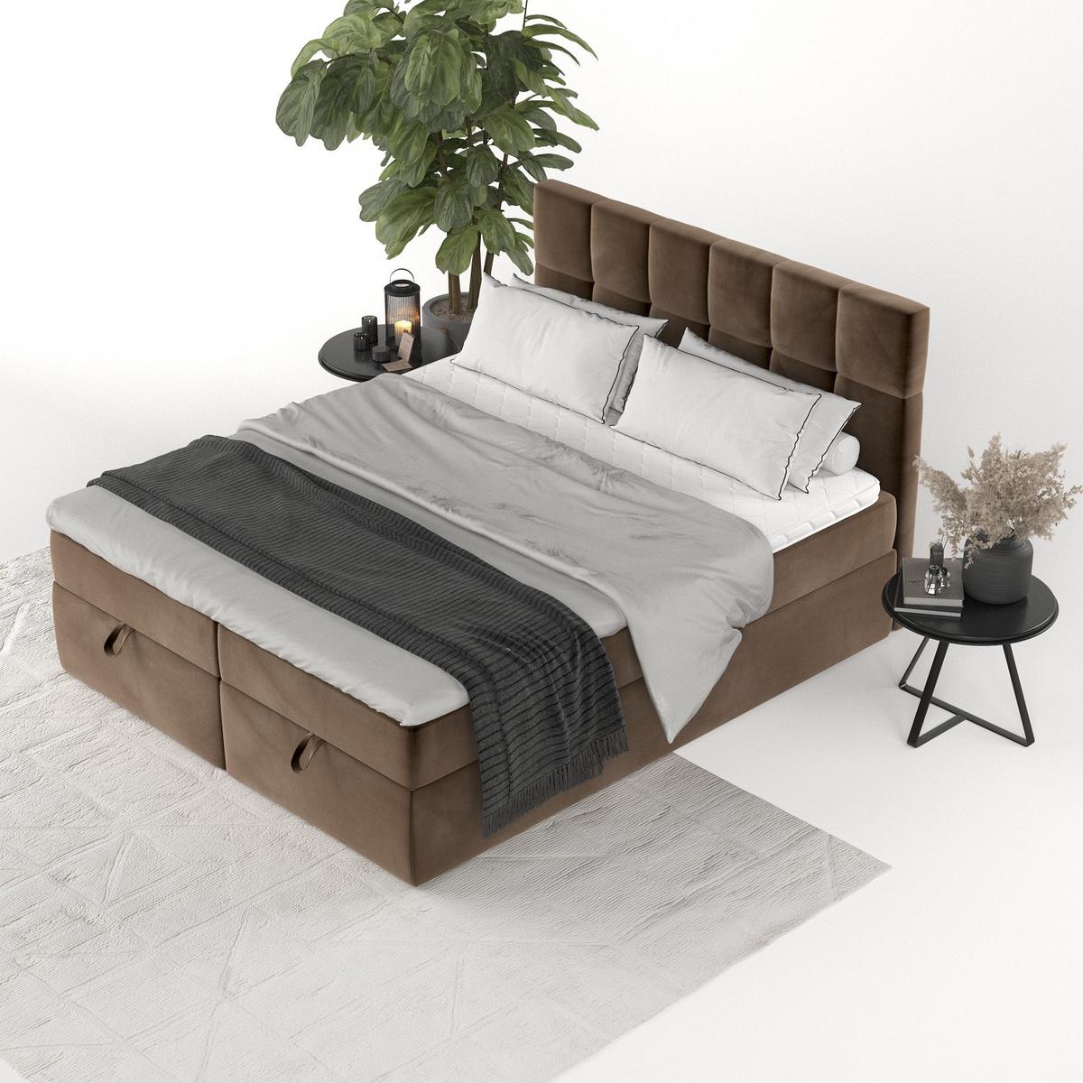 BOXBETT Savio 140/200 cm Braun im Kronos Stoff - Schwarz/Braun, Holz/Holzwerkstoff (140/200cm) - AltaBeds