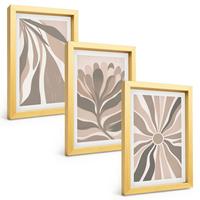 BILDER SET 3er Set - 20x30 cm Goldrahmen - Abstrakte Pflanzenmuster - Goldfarben, Kunststoff (20/30cm) - TULUP
