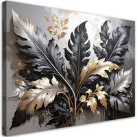 WANDBILD, Schwarz-goldene Akanthusblätter Lorbeerpflanzen Natur - Schwarz, Textil (45/30cm) - Feeby