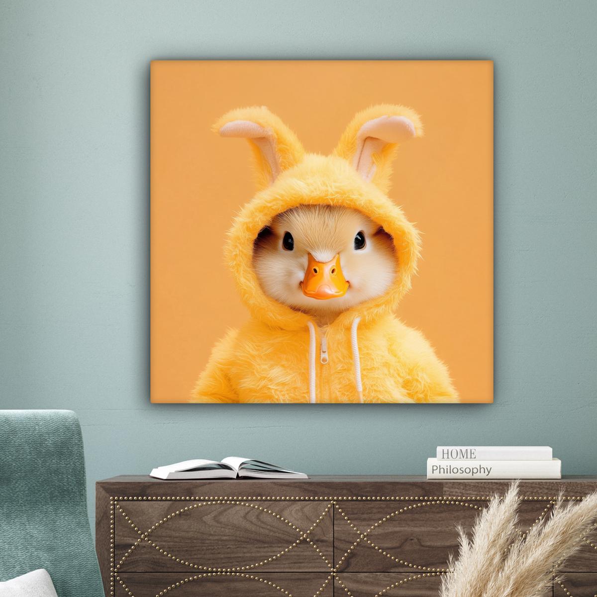 LEINWANDBILD Osterhase - Kostüm - Ente Deko Groß 90x90 cm - Gelb, Textil (90/90cm) - MuchoWow