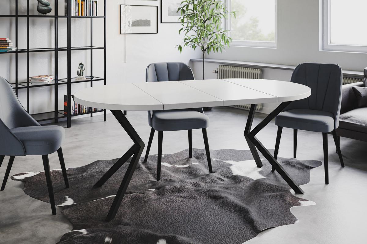 RUNDER Esszimmertisch LOFT LITEN, ausziehbarer Tisch Durchmesser: 90 cm/170 cm, Wohnzimmertisch Farbe: Weiß, mit Metallbeinen in Farbe Schwarz - Schwarz/Weiß, Holzwerkstoff (90/90/76cm) - Alpi-Möbel