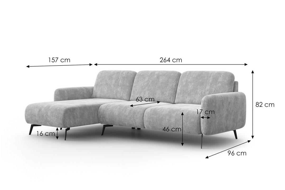 ECKSOFA FEBE 4-Sitzer LINKS, cremefarbener Chenille-Stoff - Creme/Schwarz, Holz/Textil (264/157cm) - Wozimo
