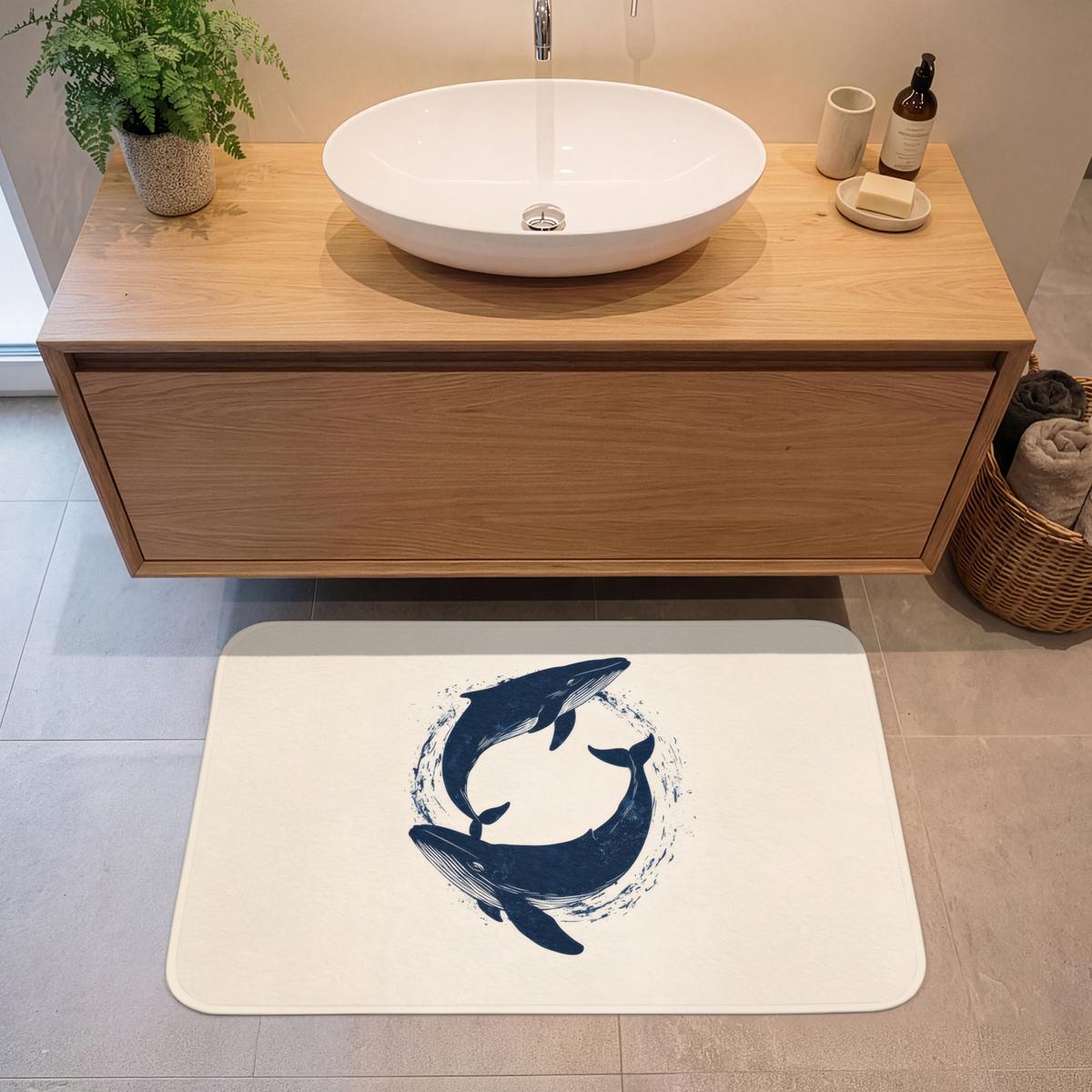BADEMATTE Wale - Spritzer - Kreis - Dunkelblau 90x60 cm - Dunkelblau, Textil (90/60cm) - OnlyWow