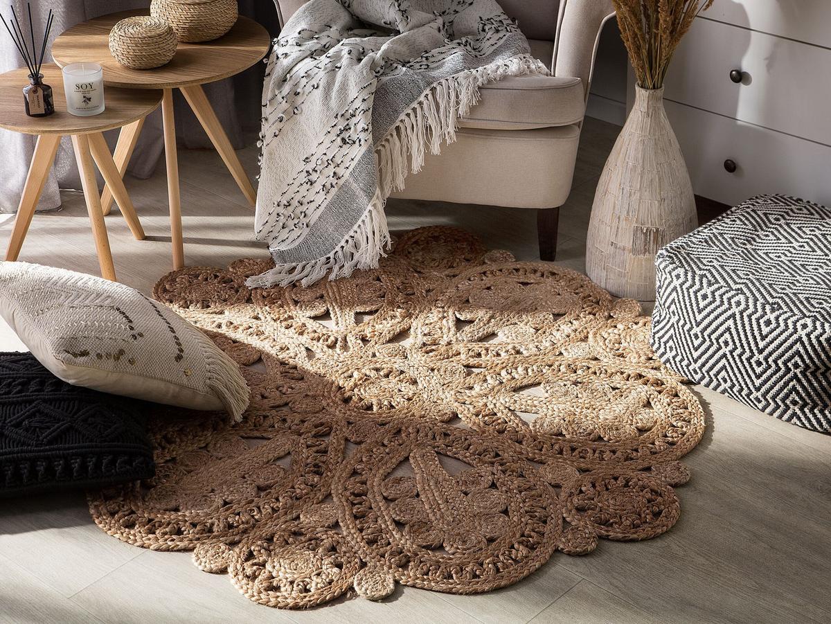 TEPPICH geflochten Bucak 120/120 cm - Beige, Naturmaterialien (120/120cm) - Beliani