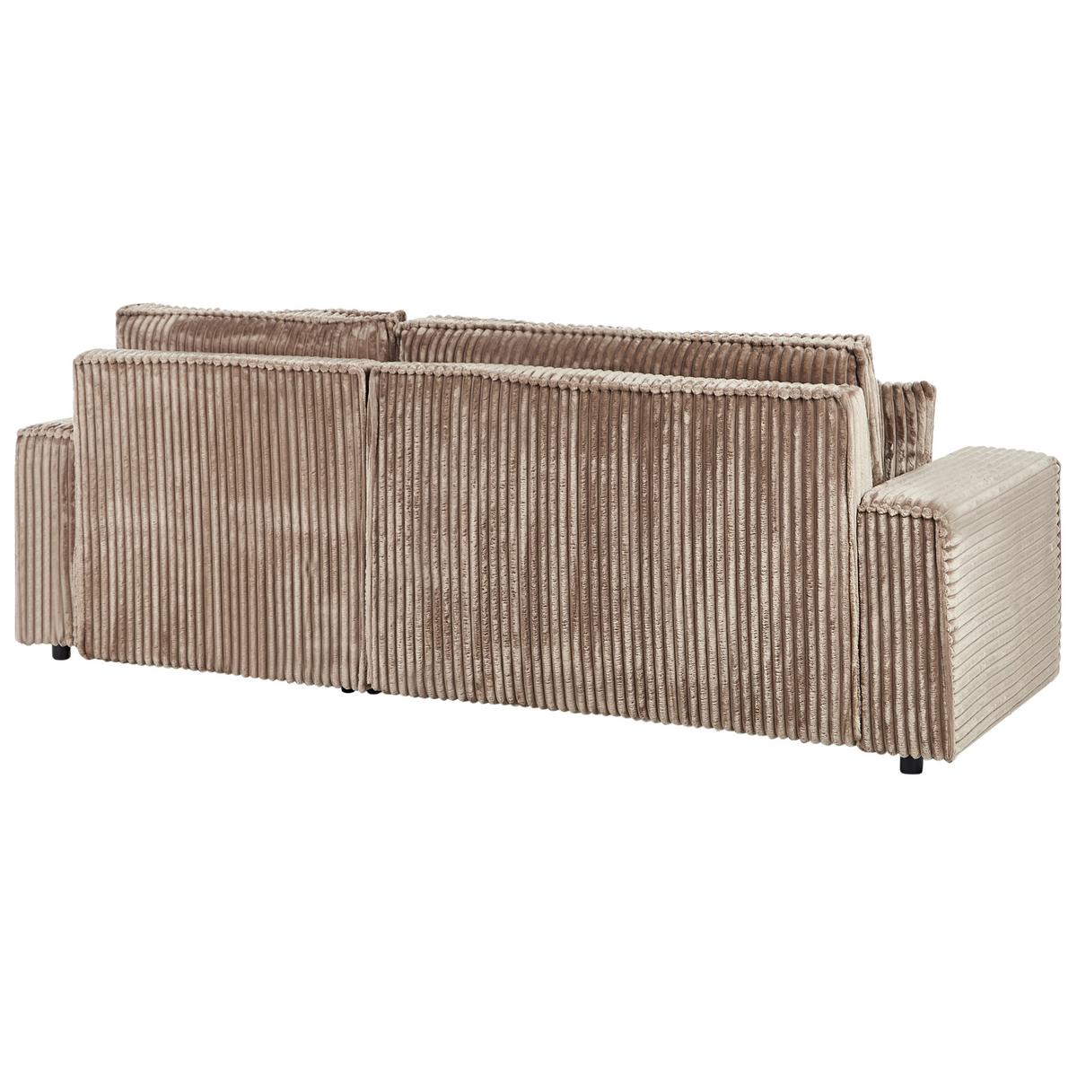 ECKSCHLAFSOFA 3-Sitzer Cord Hellbraun mit Stauraum linksseitig Abacka - Hellbraun, Textil (247/147cm) - Beliani