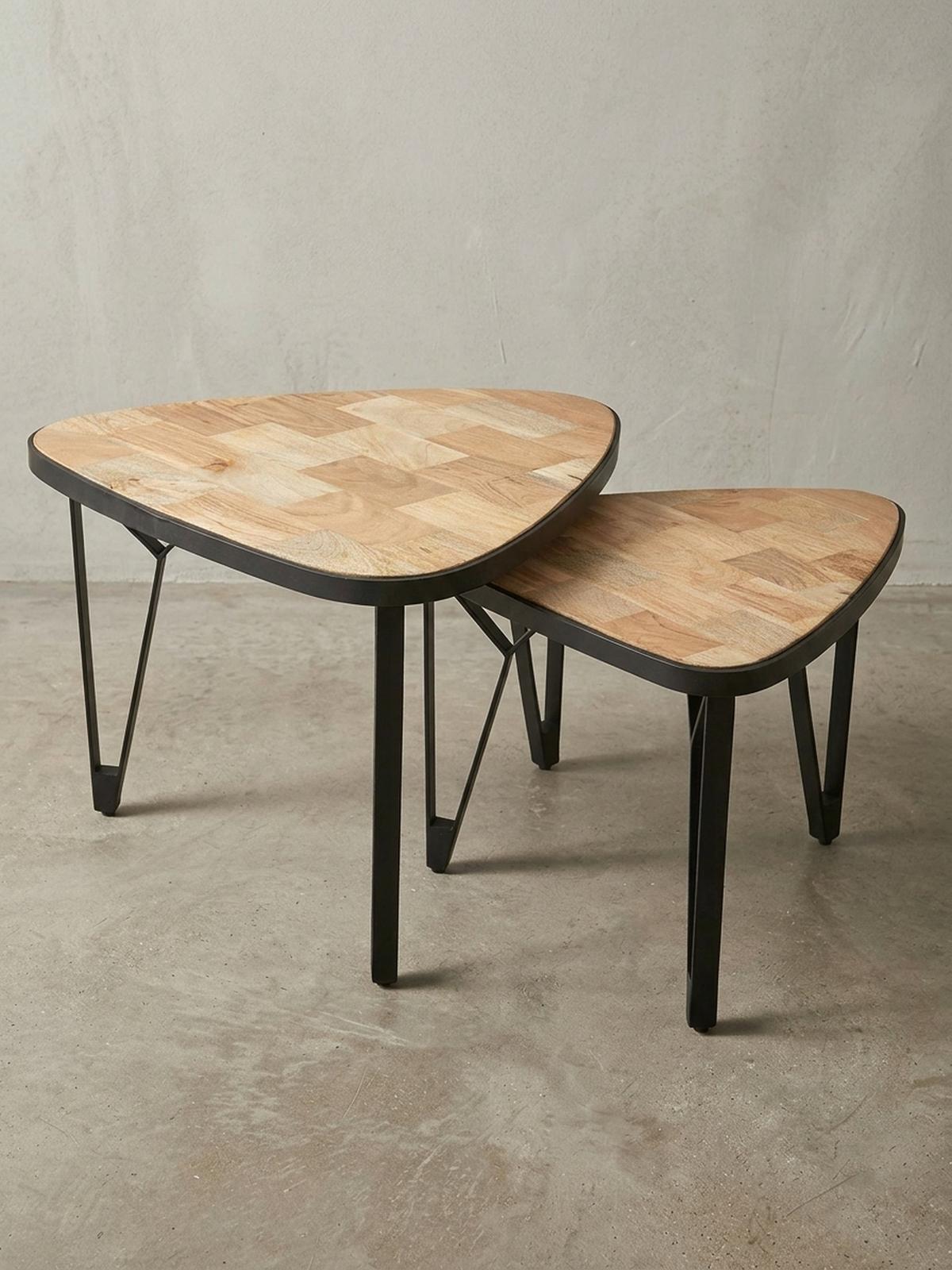 COUCHTISCH Set – Massivholz Metall Braun Schwarz platzsparend Industrial - Beige/Schwarz, Holz/Metall (60/60/45cm) - KADIMA DESIGN