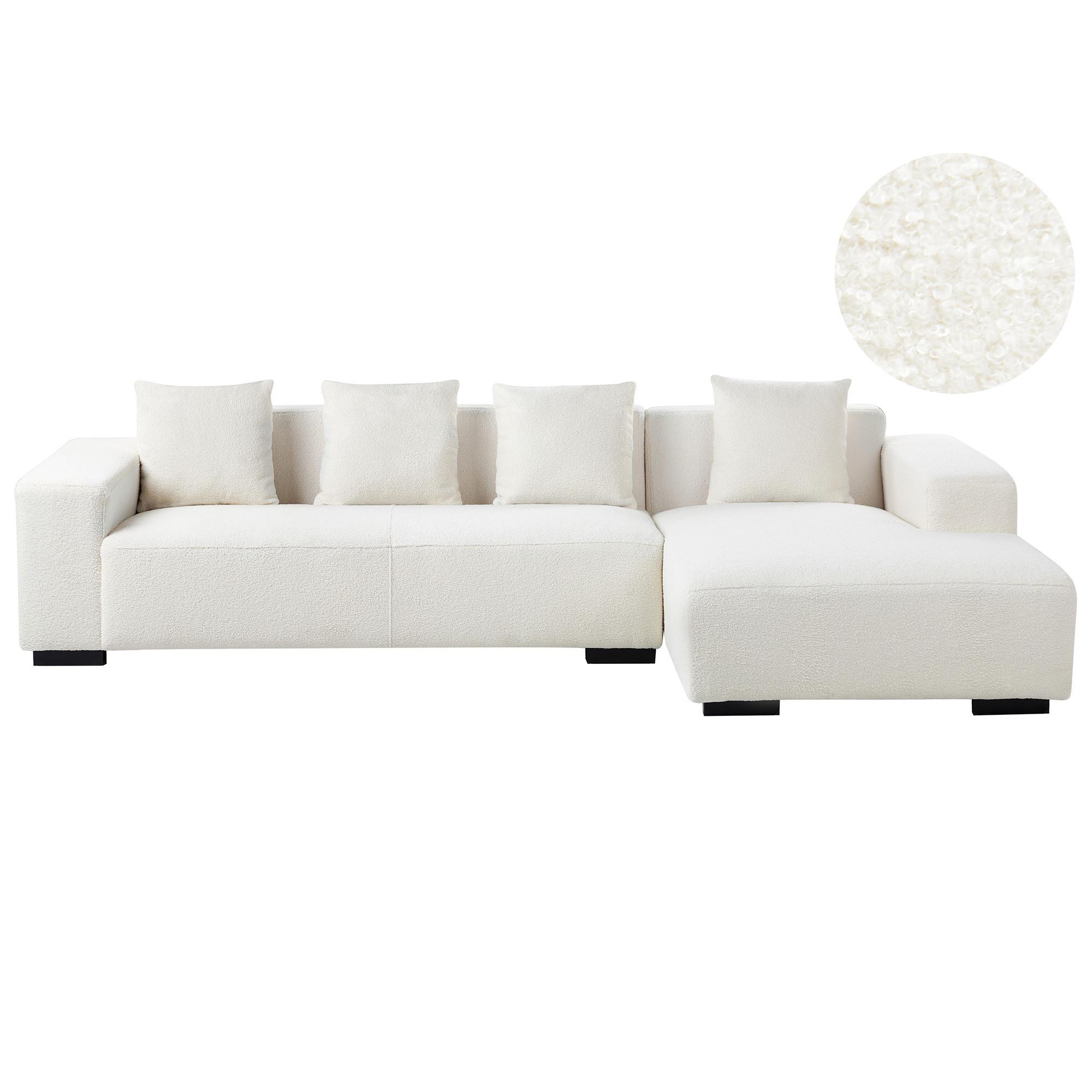ECKSOFA 4-Sitzer Bouclé Weiß linksseitig Lungo - Schwarz/Weiß, Textil (285/160cm) - Beliani