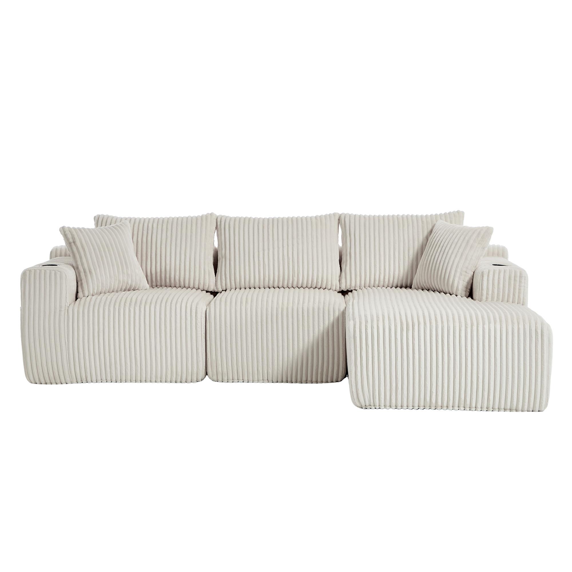 ECKSOFA mit Chaiselongue Cord - Beige, Textil (257/160cm) - Urban Meuble