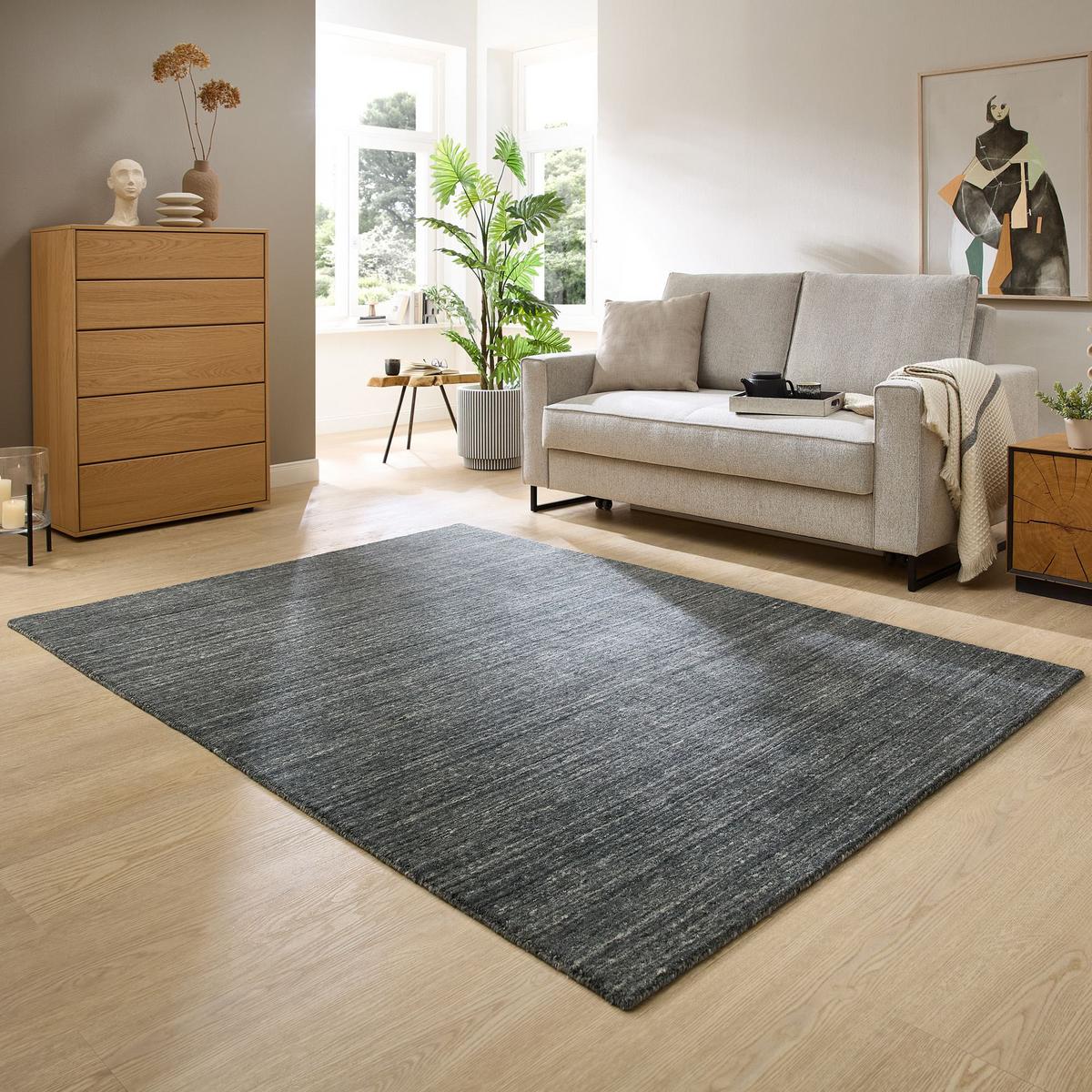 HANDWEBTEPPICH Pure 190x290 cm - Anthrazit, Textil (190/290cm) - THEKO