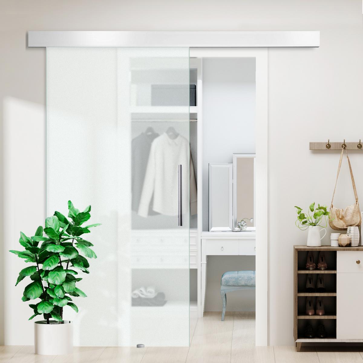 INNENTÜR Alulegierung Glas Vollflächtig Satiniert - Klar/Silberfarben, Glas/Metall (0.8/205/102.5cm) - HOMCOM