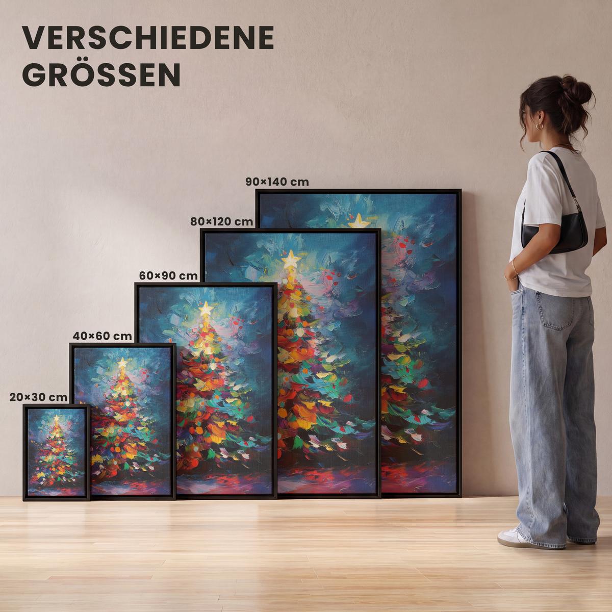 LEINWAND Bilder mit Rahmen - Weihnachtsbaum - Weihnachten - Abstrakt - Farbenfroh - 20x30 - Multicolor, Textil (20/30cm) - MuchoWow