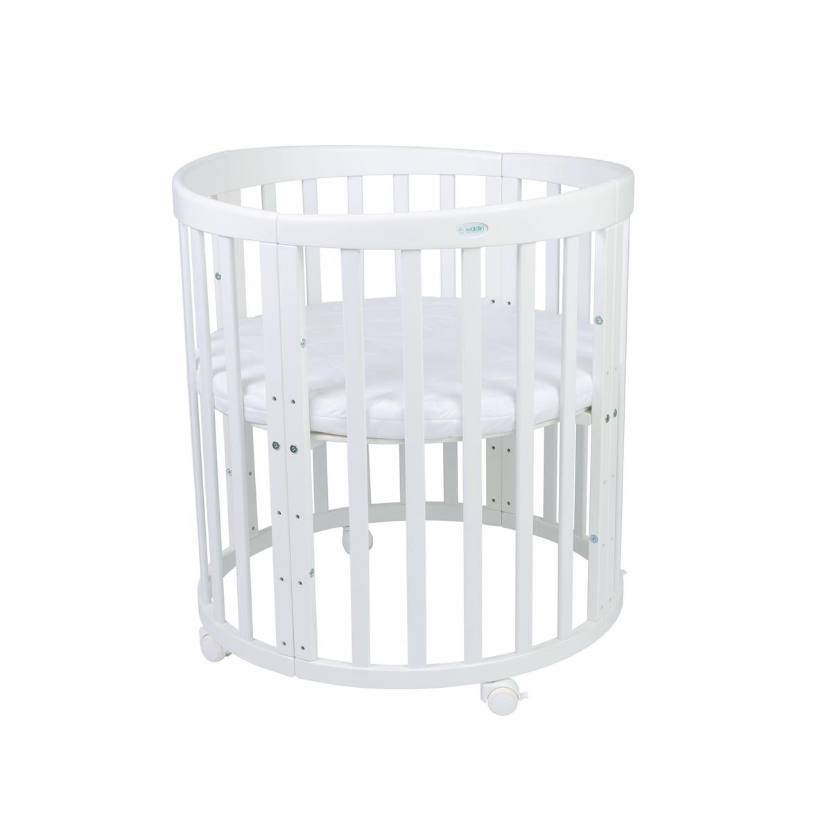 BABYBETT WHITE OVAL 7in1 mit Matratze - Weiß, Holz/Textil (73/125cm) - waldin