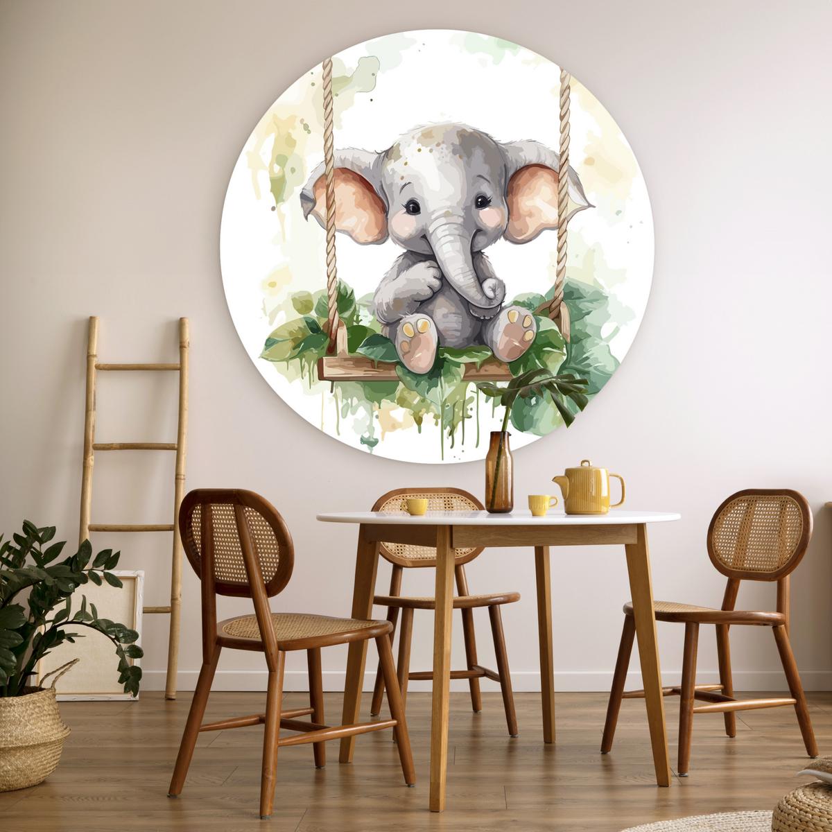WANDBILD Elefant - Tier - Kinder - Dschungel Deko Groß 150x150 cm - Hellgrau, Kunststoff (150/150cm) - MuchoWow