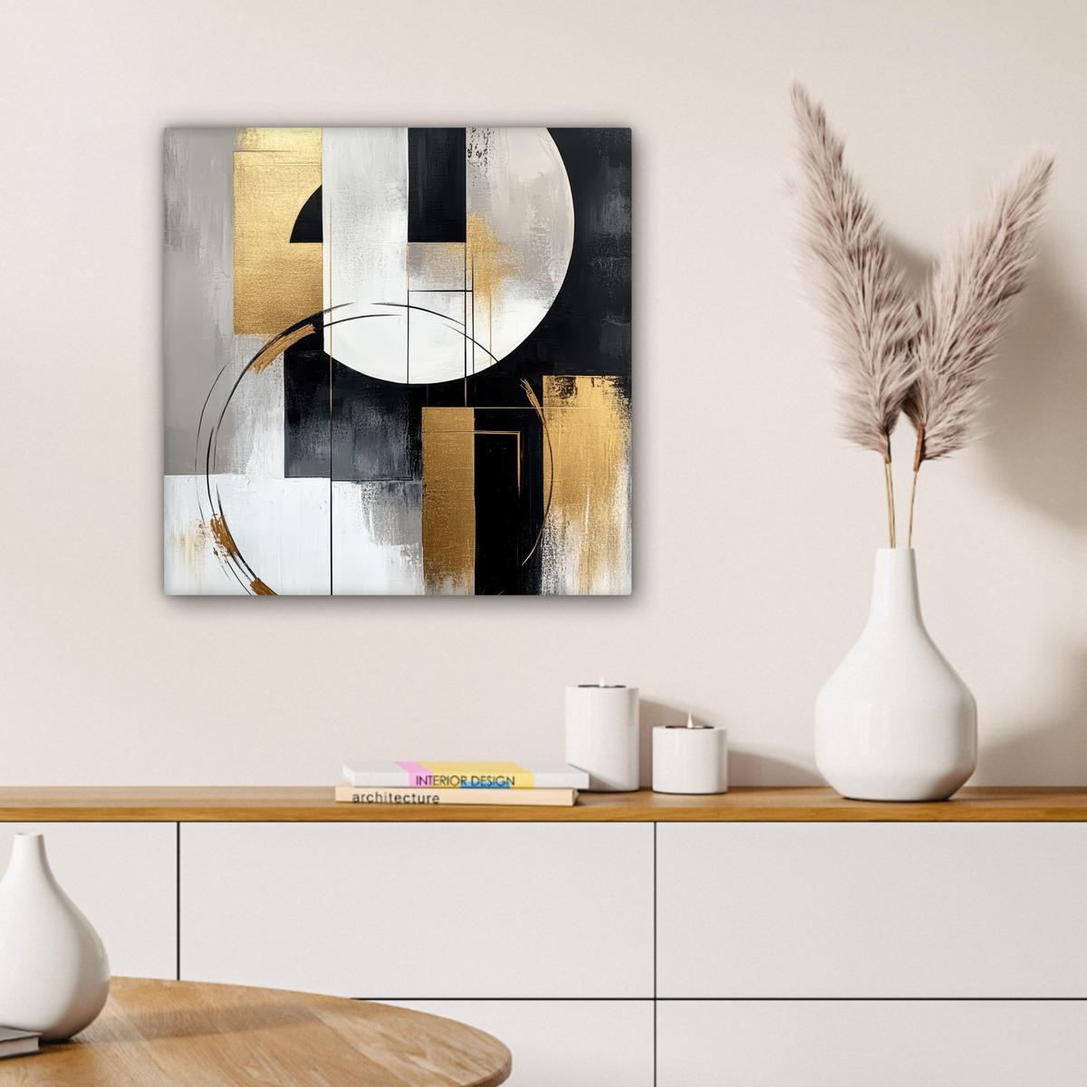 LEINWANDBILD Abstrakt - Gold - Silber - Formen - Ästhetik Wandbild Wohnzimmer 50x50 cm - Multicolor, Textil (50/50cm) - MuchoWow