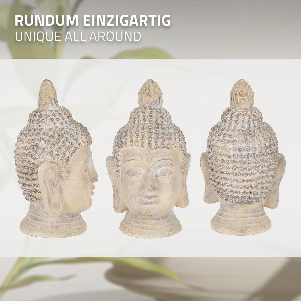 BUDDHA KOPF STATUE 55 cm Beige/Grau aus Polyresin - Beige, Kunststoff (30/55/30cm) - ECD-Germany